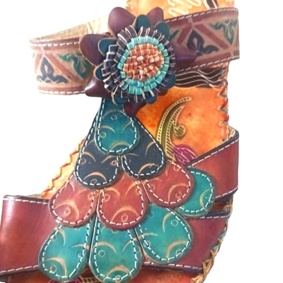 Elite Navajo Genuine Leather Painted Woven Sandals by Corkys Size 8 - Picture 3 of 8